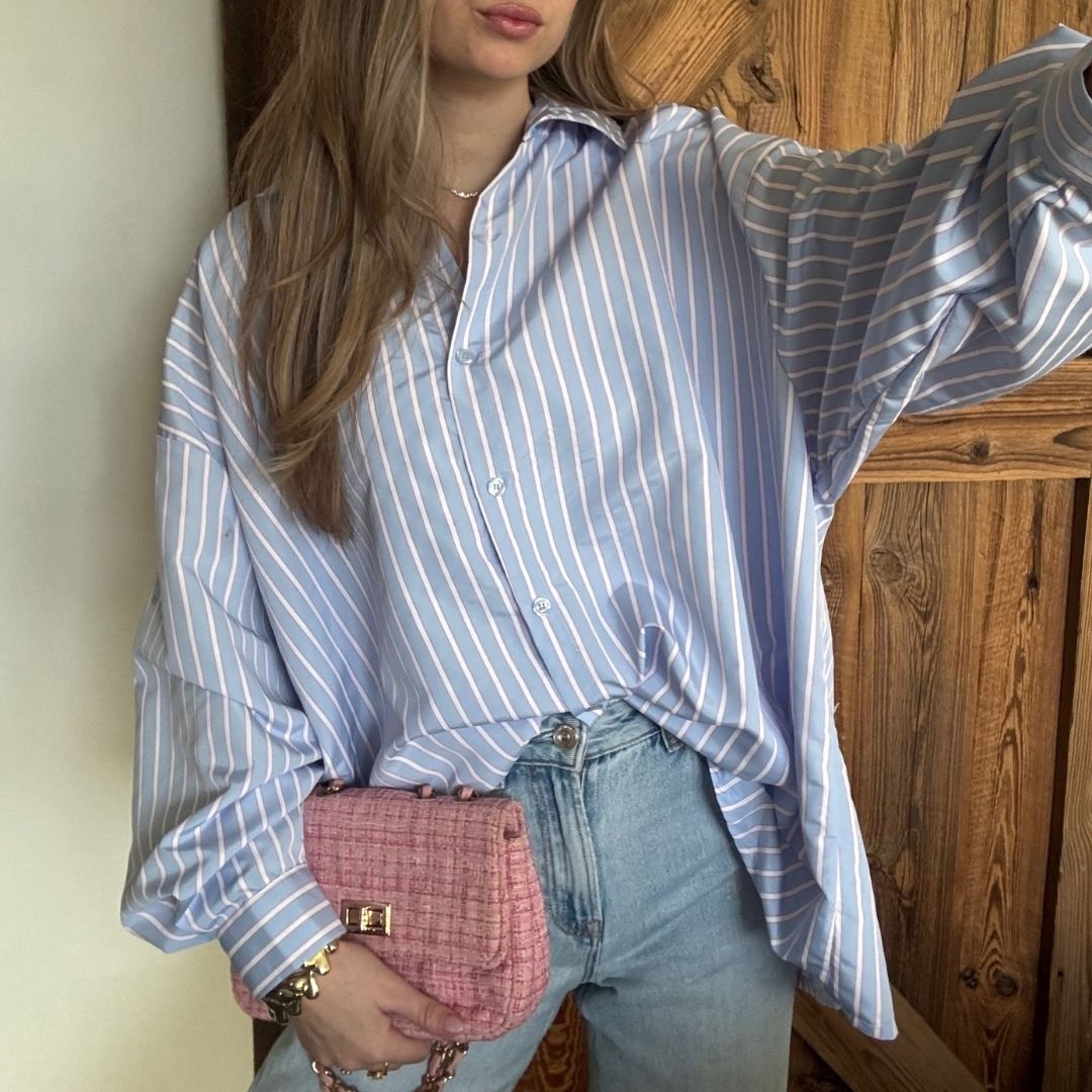 JOLIE BLOUSE BLAUW/ROZE