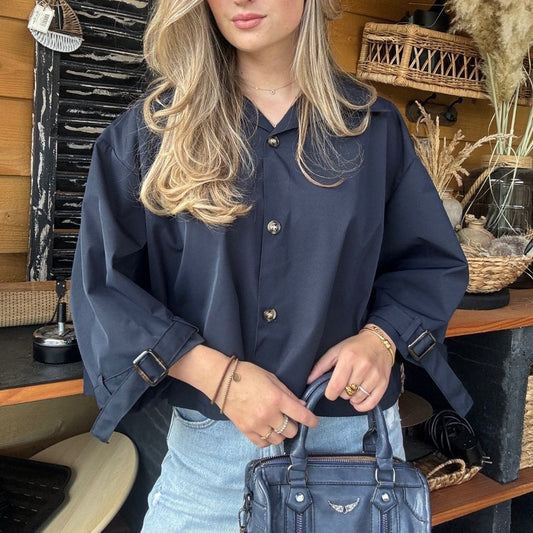 CELINE BLOUSE TRENCHCOAT DONKERBLAUW